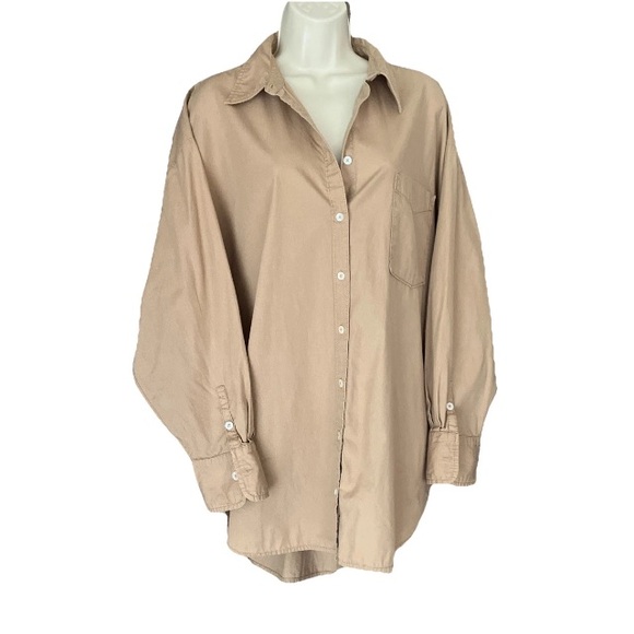 Maeve Anthropologie The Bennett Oversized Button Down Shirt Tan Long Sleeve XL - Picture 6 of 11